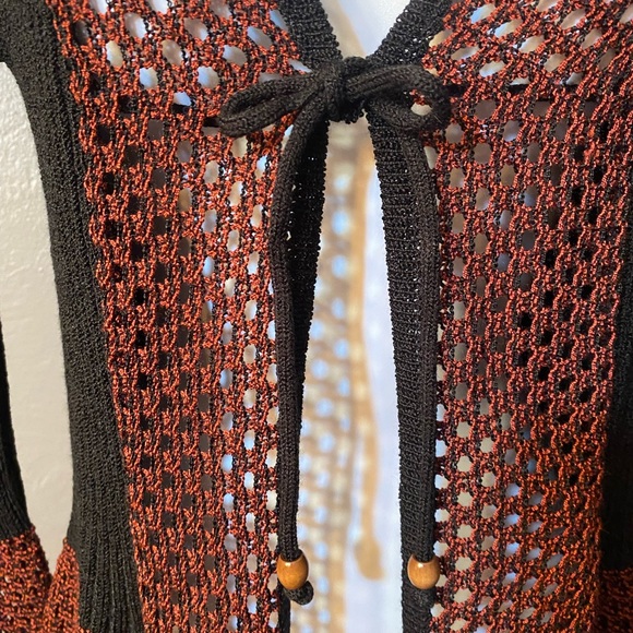 SAPPHIRE Black and Rust Long Sleeve Tie Front Bell Sleeve Cardigan - Picture 9 of 16